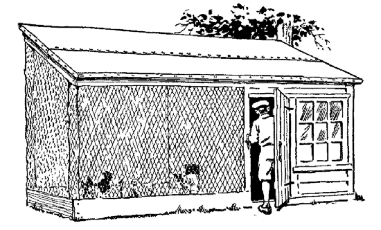 A home-made chicken coop built on the "scratching-shed"

plan