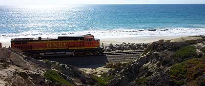 Amtrack Rail passing near San Clemente State Beach in San Clemente, California