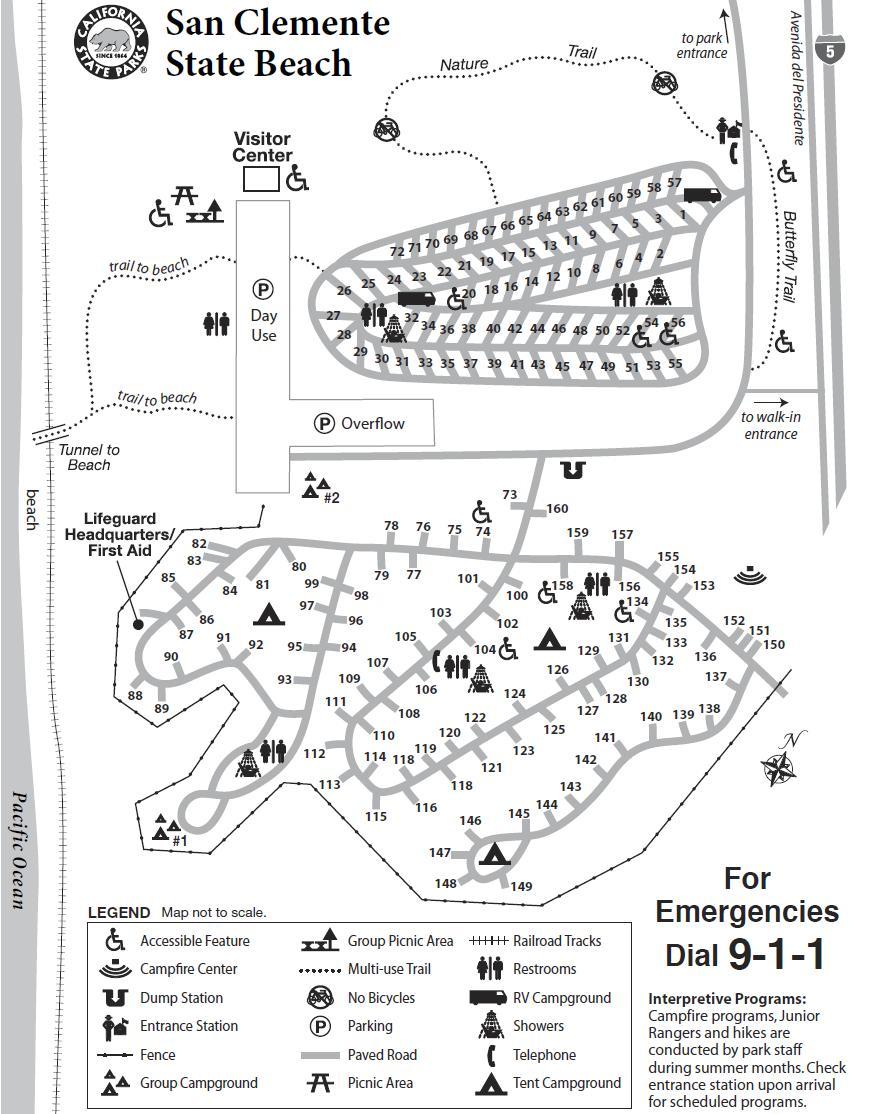 Campground Map of San Clemente State Beach in San Clemente, California