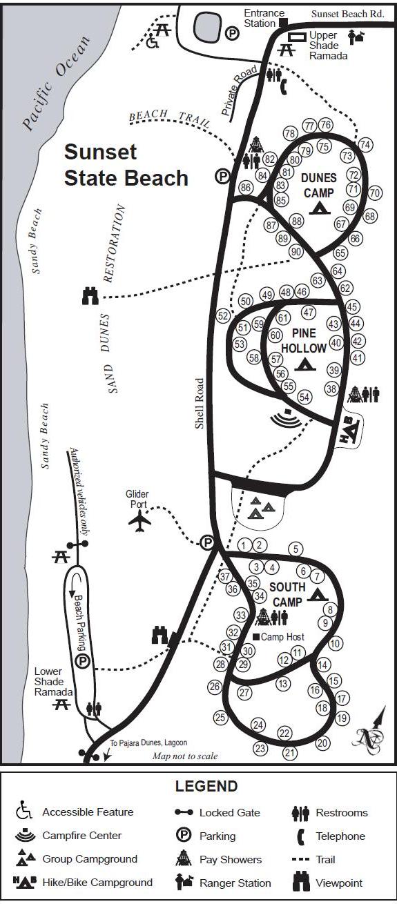 Campground Map of Sunset State Beach in Watsonville, California