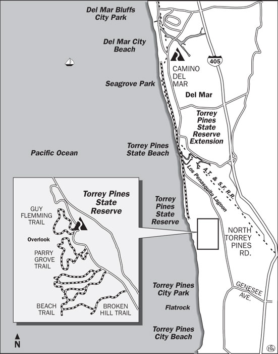 Hiking Trail Map of Torrey Pines Beach Trail in San Diego, California